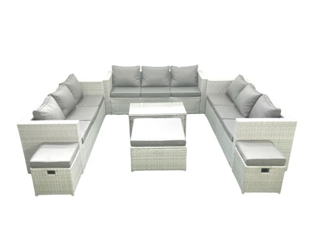 Fimous Rattan Garden Outdoor Furniture Set 12 Seater Garden Sofa Coffee Table Set with 3 Footstools Light Grey Mixed - image 1
