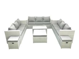 Fimous Rattan Garden Outdoor Furniture Set 12 Seater Garden Sofa Coffee Table Set with 3 Footstools Light Grey Mixed - thumbnail 2