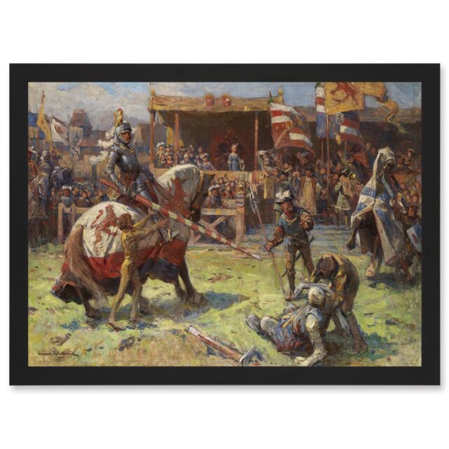 Artery8 Painting Landscape Medieval Ajdukiewicz Knights Jousting Artwork Framed Wall Art Print A4 in Black - image 1
