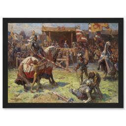 Artery8 Painting Landscape Medieval Ajdukiewicz Knights Jousting Artwork Framed Wall Art Print A4 in Black - thumbnail 1