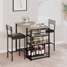 London Boutique 3PCS Bar Table & Chairs Set Counter Height Dining Table W/ 3 Shelves in Brown - thumbnail 4