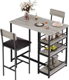 London Boutique 3PCS Bar Table & Chairs Set Counter Height Dining Table W/ 3 Shelves in Brown - thumbnail 2