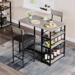 London Boutique 3PCS Bar Table & Chairs Set Counter Height Dining Table W/ 3 Shelves in Brown - thumbnail 1