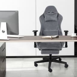 Levede Office Desk Chair Gaming Recliner Adjustable Height with Footrest in Grey - thumbnail 3
