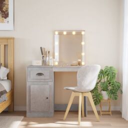 Berkfield Home Dressing Table with LED Lights Concrete Grey 90x42x132.5 cm
