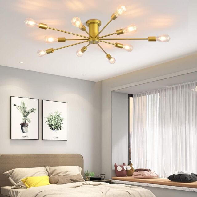 Garwarm 10-Light Sputnik Chandelier Industrial Lamp Semi Flush Mount Ceiling Light in Gold - image 1