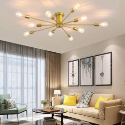 Garwarm 10-Light Sputnik Chandelier Industrial Lamp Semi Flush Mount Ceiling Light in Gold - thumbnail 2