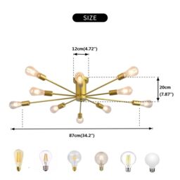 Garwarm 10-Light Sputnik Chandelier Industrial Lamp Semi Flush Mount Ceiling Light in Gold - thumbnail 3