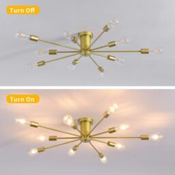 Garwarm 10-Light Sputnik Chandelier Industrial Lamp Semi Flush Mount Ceiling Light in Gold - thumbnail 4