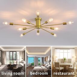 Garwarm 10-Light Sputnik Chandelier Industrial Lamp Semi Flush Mount Ceiling Light in Gold - thumbnail 6