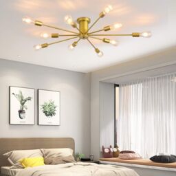 Garwarm 10-Light Sputnik Chandelier Industrial Lamp Semi Flush Mount Ceiling Light in Gold