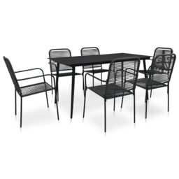 Berkfield Home 7 Piece Garden Dining Set Cotton Rope & Steel Black - thumbnail 1
