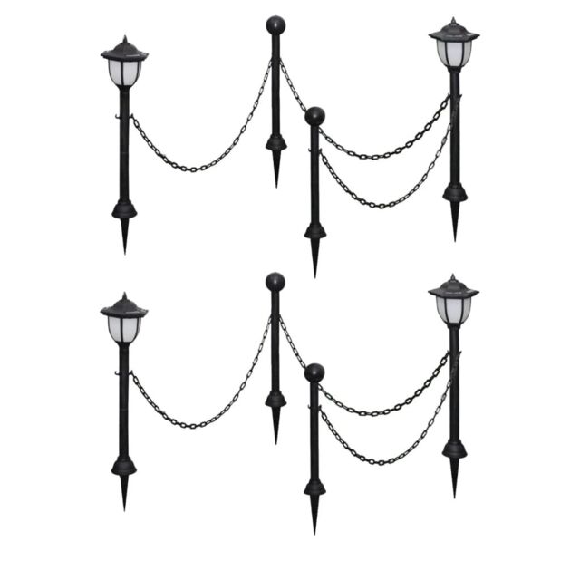 Berkfield Home Solar Lights 4 pcs with Chain Fence & Poles in Black - image 1