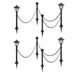Berkfield Home Solar Lights 4 pcs with Chain Fence & Poles in Black - thumbnail 1
