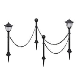Berkfield Home Solar Lights 4 pcs with Chain Fence & Poles in Black - thumbnail 3