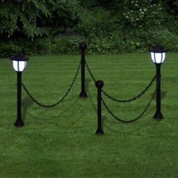 Berkfield Home Solar Lights 4 pcs with Chain Fence & Poles in Black - thumbnail 2