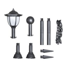 Berkfield Home Solar Lights 4 pcs with Chain Fence & Poles in Black - thumbnail 4