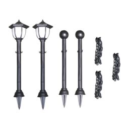 Berkfield Home Solar Lights 4 pcs with Chain Fence & Poles in Black - thumbnail 5