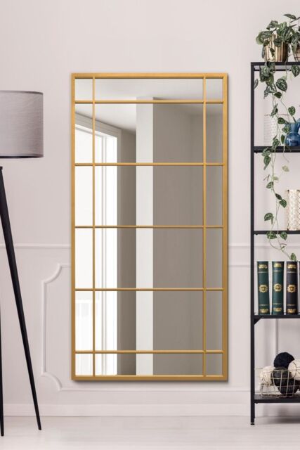 "MirrorOutlet Gold Metal Framed Window Wall or Leaner Mirror 63"" X 31"" (160 X 80CM) - Size: 1 Pack" - image 1