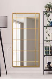"MirrorOutlet Gold Metal Framed Window Wall or Leaner Mirror 63"" X 31"" (160 X 80CM) - Size: 1 Pack" - thumbnail 2