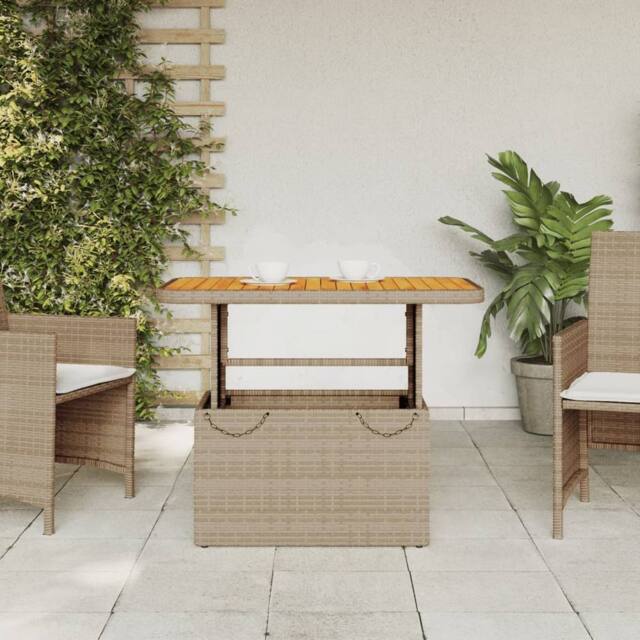 Berkfield Home Garden Table Beige 90x55x71 cm Poly Rattan & Acacia Wood - Size: 90 x 55 x 71 cm - image 1