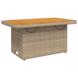Berkfield Home Garden Table Beige 90x55x71 cm Poly Rattan & Acacia Wood - Size: 90 x 55 x 71 cm - thumbnail 3