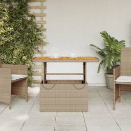 Berkfield Home Garden Table Beige 90x55x71 cm Poly Rattan & Acacia Wood - Size: 90 x 55 x 71 cm - thumbnail 1