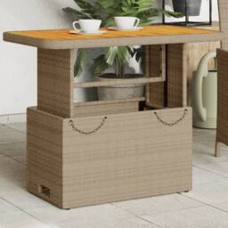 Berkfield Home Garden Table Beige 90x55x71 cm Poly Rattan & Acacia Wood - Size: 90 x 55 x 71 cm - thumbnail 2