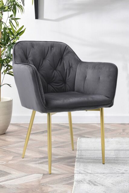 Living and Home Velvet Upholstered Dining Chair Dressing Chair Nail Chair 86cm in Grey - image 1