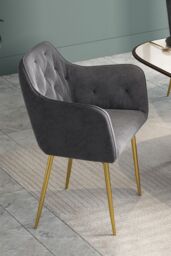 Living and Home Velvet Upholstered Dining Chair Dressing Chair Nail Chair 86cm in Grey - thumbnail 4