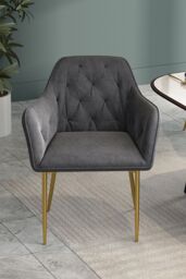 Living and Home Velvet Upholstered Dining Chair Dressing Chair Nail Chair 86cm in Grey - thumbnail 3