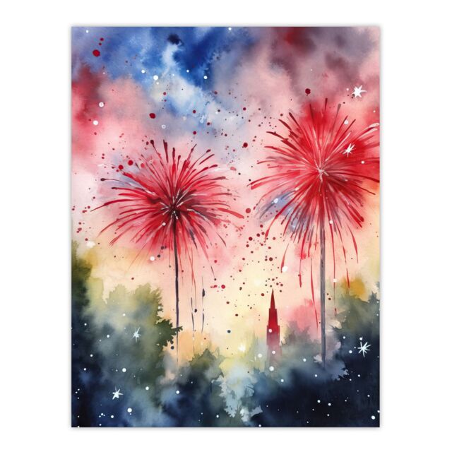 "Artery8 Wall Art Print 4th July Independence Day Fireworks USA Poster - Size: W24"" x H32""" - image 1