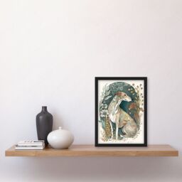 Artery8 Greyhound Dog in Flower Field Modern Pastel Boho Watercolour Illustration Artwork Framed Wall Art Print A4 in Black - thumbnail 2