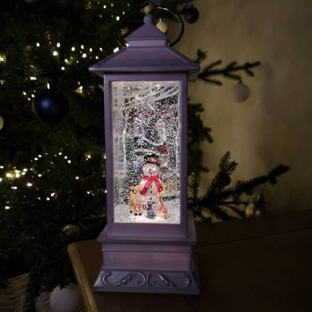 Samuel Alexander 31cm Dual Powered Light up Glitter Christmas Water Spinner with Snowman Scene in Brown - image 1