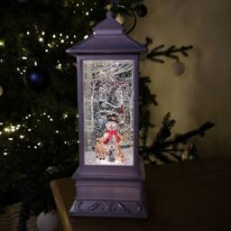 Samuel Alexander 31cm Dual Powered Light up Glitter Christmas Water Spinner with Snowman Scene in Brown - thumbnail 1