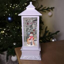 Samuel Alexander 31cm Dual Powered Light up Glitter Christmas Water Spinner with Snowman Scene in Brown - thumbnail 2