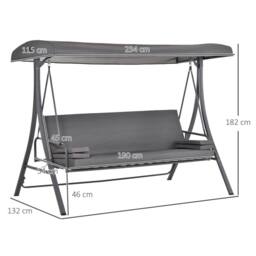OUTSUNNY 2-in-1 Patio 3 Seater Swing Chair Hammock with Cushion Canopy in Grey - thumbnail 3