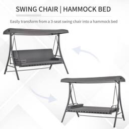 OUTSUNNY 2-in-1 Patio 3 Seater Swing Chair Hammock with Cushion Canopy in Grey - thumbnail 4