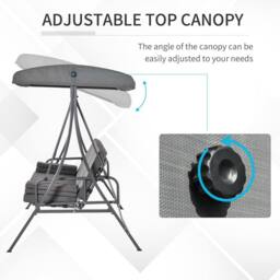 OUTSUNNY 2-in-1 Patio 3 Seater Swing Chair Hammock with Cushion Canopy in Grey - thumbnail 6