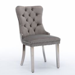 HomeTouch Set of 2 Luxe Velvet Dining Chairs with Steel Legs & Pull Knocker Ring Back in Grey - Size: 2 Pack - thumbnail 8