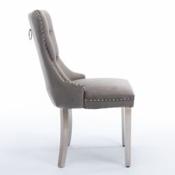 HomeTouch Set of 2 Luxe Velvet Dining Chairs with Steel Legs & Pull Knocker Ring Back in Grey - Size: 2 Pack - thumbnail 9