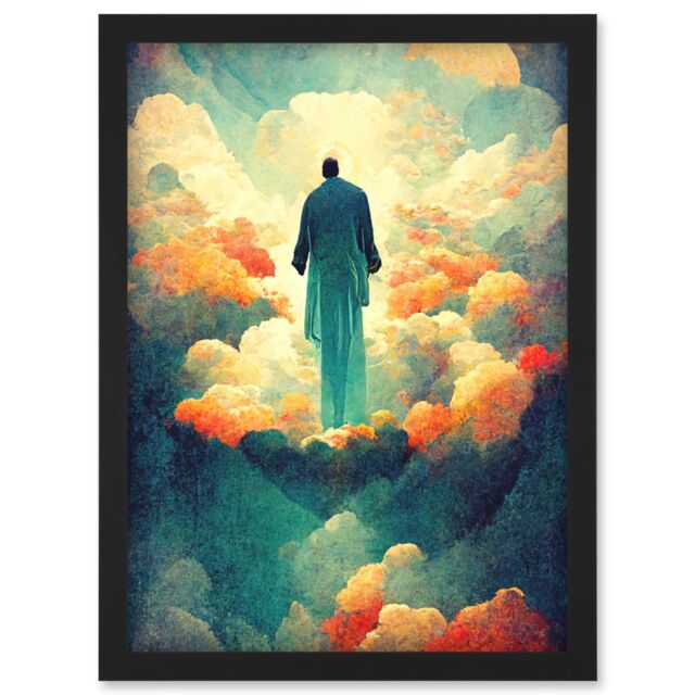 Artery8 Saint Peter Heaven Modern Christian Art God Jesus Artwork Framed Wall Art Print A4 in Black - image 1
