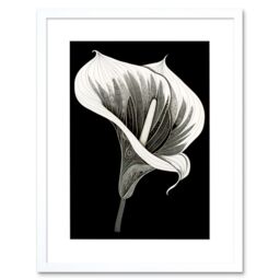 "Artery8 Wall Art Print Batik Style Black & White Calla Lily Flower Artwork Framed 9X7 Inch - Size: W7"" x H9""" - thumbnail 1