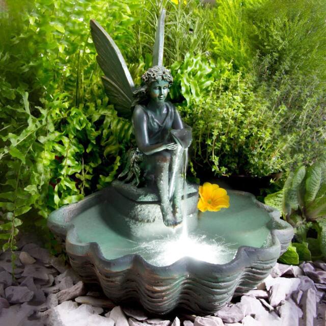 Primrose Fairy Statue Water Feature Sculpture Fountain Solar Powered LED Lights in Grey - image 1