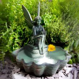 Primrose Fairy Statue Water Feature Sculpture Fountain Solar Powered LED Lights in Grey - thumbnail 1