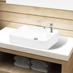 Berkfield Home Ceramic Bathroom Sink Basin with Faucet Hole White - thumbnail 2