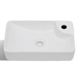 Berkfield Home Ceramic Bathroom Sink Basin with Faucet Hole White - thumbnail 4