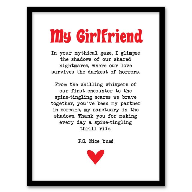 "Artery8 Love Poem Horror Fan Girlfriend Romantic Poetry Framed Art Print in White - Size: W12"" x H16""" - image 1