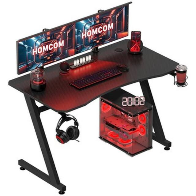 NESTLUNE Gaming Desk Steel Frame Cup Headphone Holder Adjustable in Black - Size: 100 cm x 15 cm - image 1