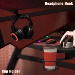 NESTLUNE Gaming Desk Steel Frame Cup Headphone Holder Adjustable in Black - Size: 100 cm x 15 cm - thumbnail 3